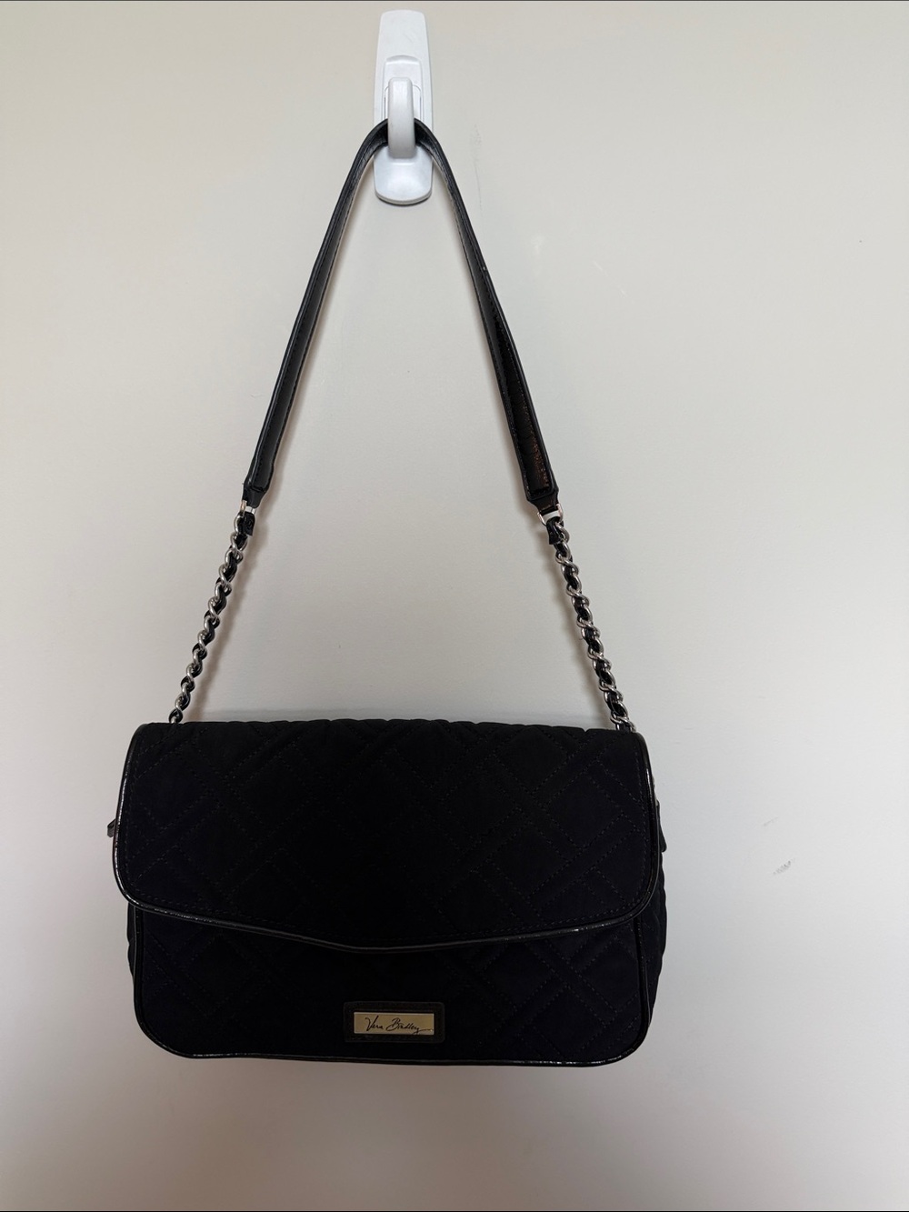 Vera Bradley Black Quilted Shoulder bag with black patent leather Chain Strap